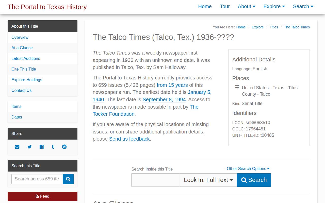 Talco historical record source at the Portal to Texas History