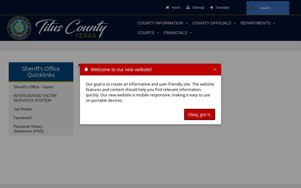 Titus County jail roster official booking-record status page