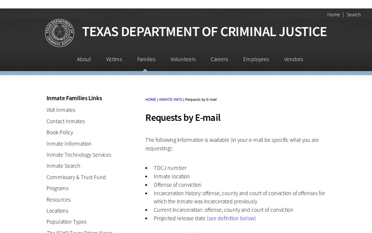 Titus County state-custody record guidance on TDCJ public inmate information
